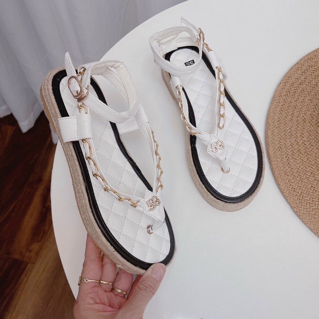 Sandal Hiền Hồ,Tông Sandal Đế cói 2cm ,dép xỏ ngón quai xích Thời Trang Mùa Hè Siêu Hot Đi Chơi, Đi Biển