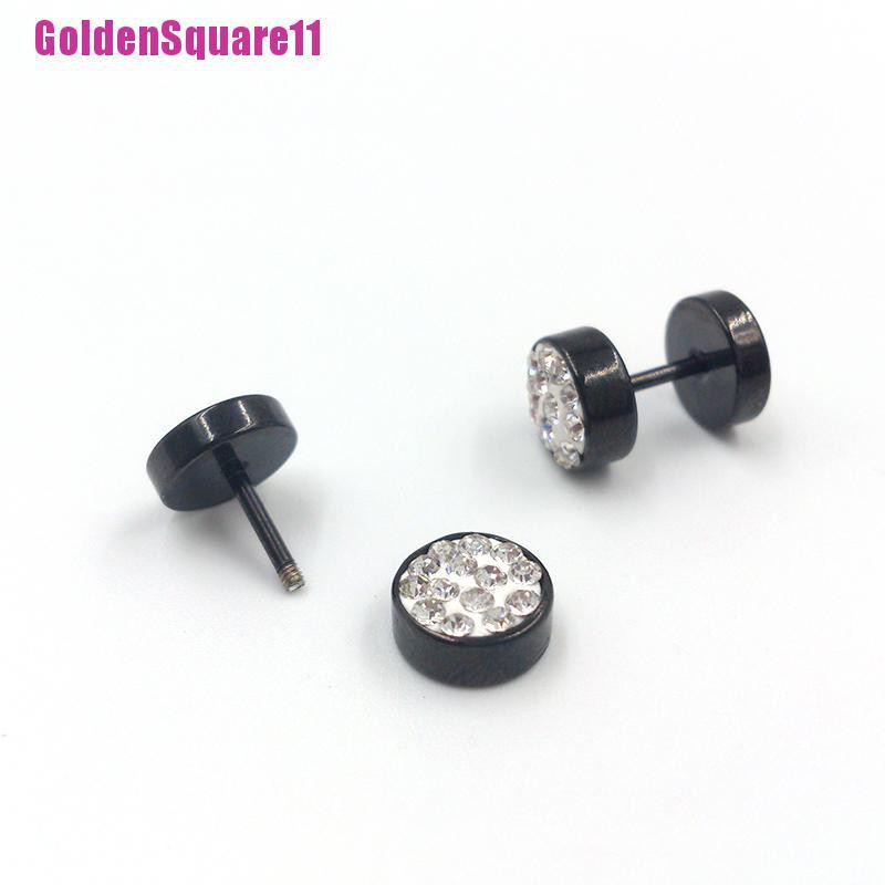 1 Đôi Khuyên Tai Nam Hình Quả Tạ Màu Đen / Bạc Bằng Thép Không Gỉ