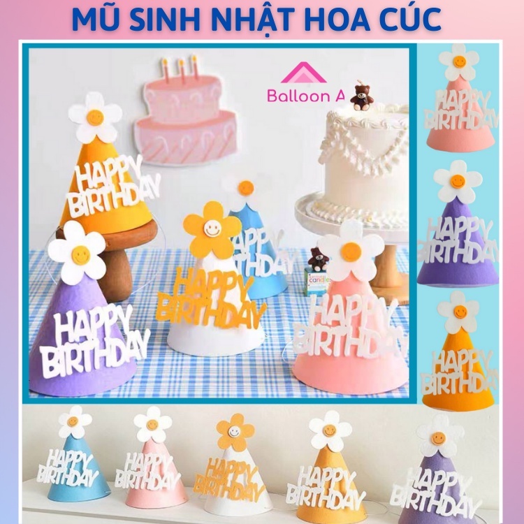 Mũ sinh nhật hoa cúc daisy xinh xắn vải dạ nỉ 3D