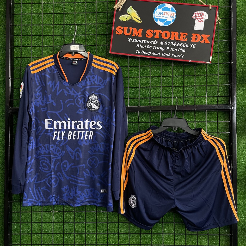 ▣✹Quần Áo Đá Bóng Dài Tay Real Madrid Sân Khách 2021-2022_Mẫu Đấu Hot, Giá Tốt