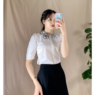Áo sơ mi trắng cổ nẹp hoa cao cấp