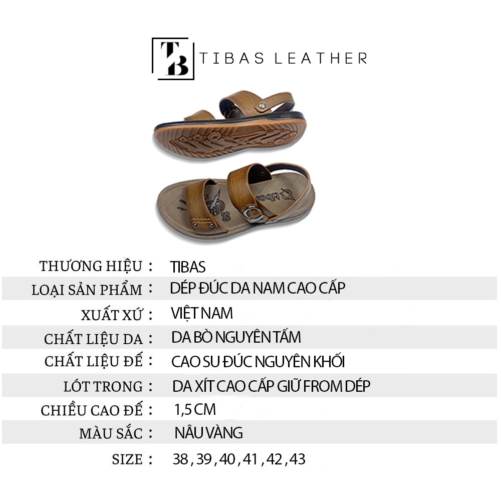 Dép Da Nam Quai Ngang Đế Đúc TIBAS, Dép Da Nam Cao Cấp- 8923