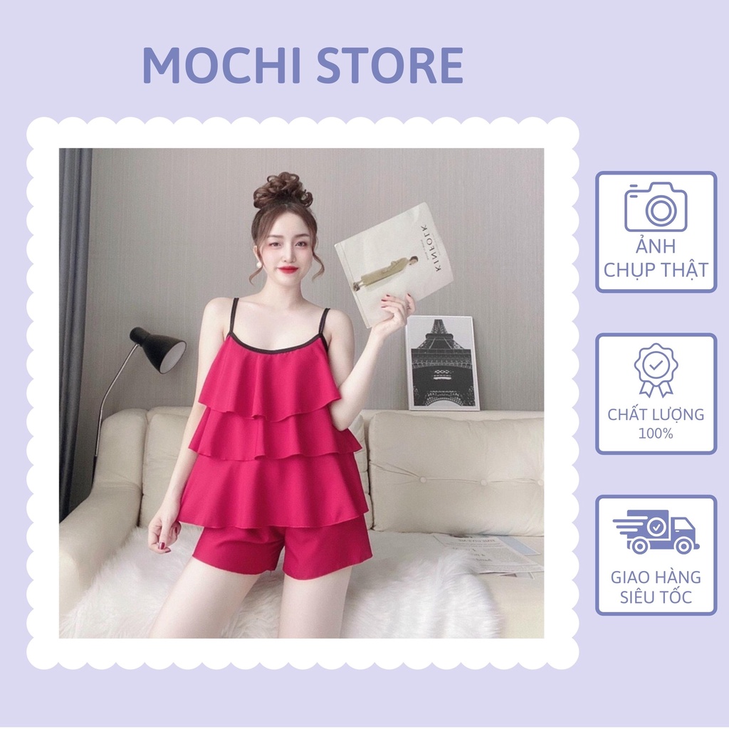 Đồ Ngủ Lụa, Bộ Ngủ 2 Dây Tầng Quần Sọc Họa Tiết Hoa Nhí Chất Gấm Lụa Cao Cấp Form Dáng Rộng Dưới 56kg Mặc Vừa.
