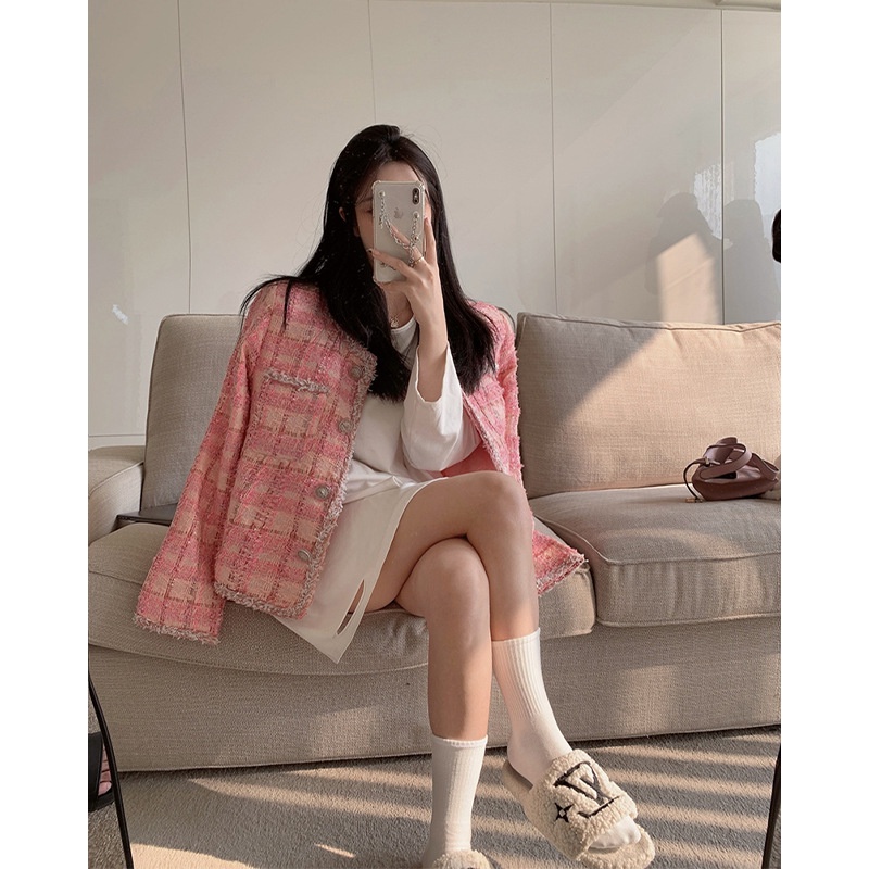 Áo khoác dạ tweed dễ thương, áo khoác nữ có video ảnh thật phia sau