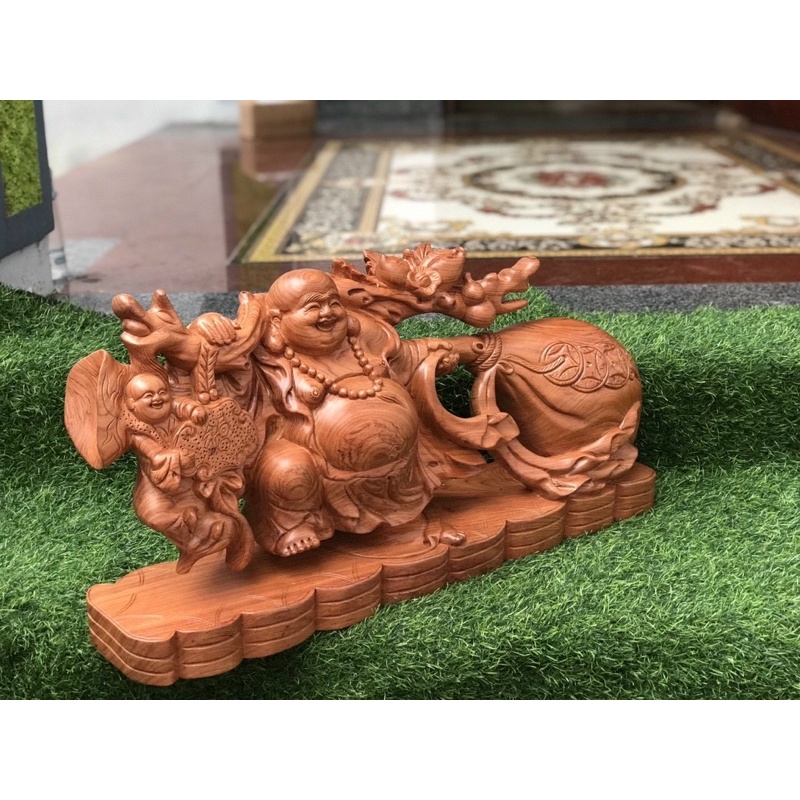 Tượng Phật di lặc gỗ hương kéo bao tiền ngang 60cm