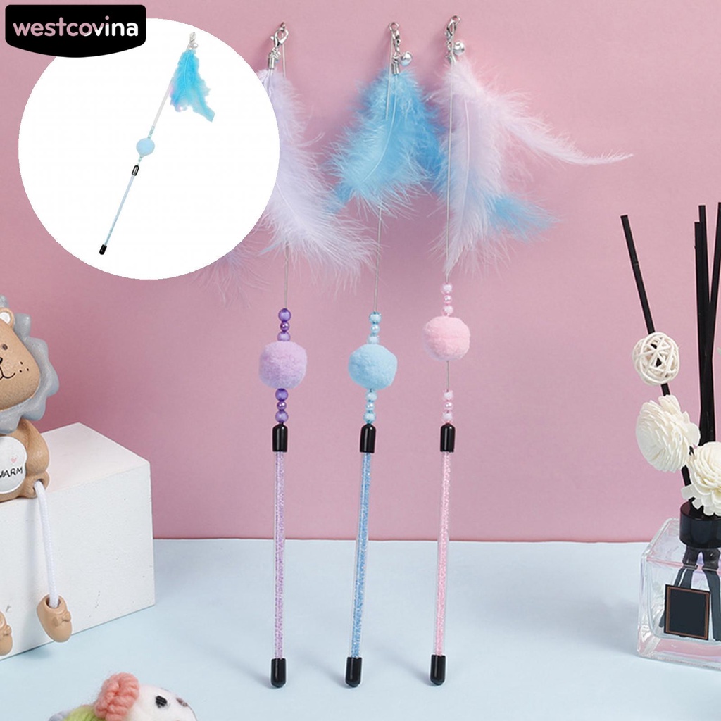 Đồ chơi gậy trêu chọc mèo bằng nhựa PVC gắn lông vũ chống cắn giảm căng thẳng