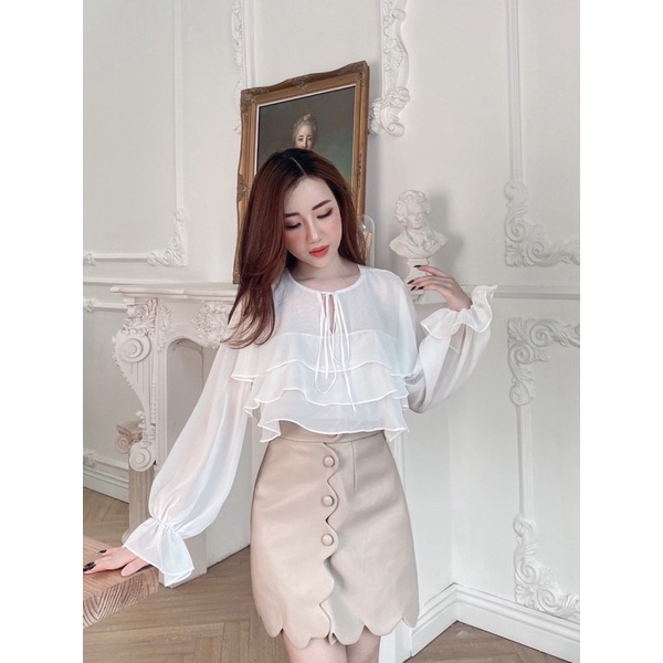 Set áo tơ tầng trắng chân váy