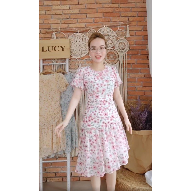 Đầm voan hoa dáng xoè tay ngắn Váy Lucy