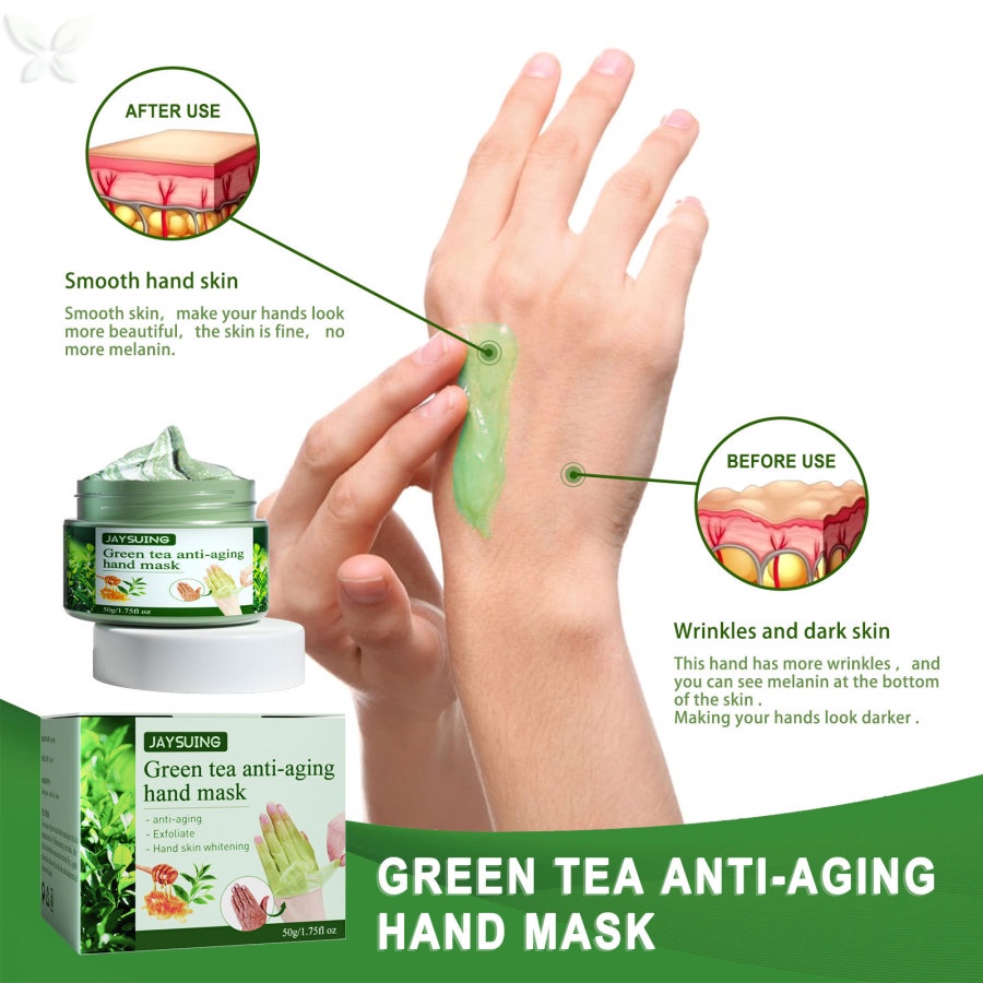 Mặt Nạ Tay Chiết Xuất Trà Xanh Dưỡng Ẩm Làm Trắng Da Loại Bỏ Tế Bào Chết Chống Lão Hóa 50g