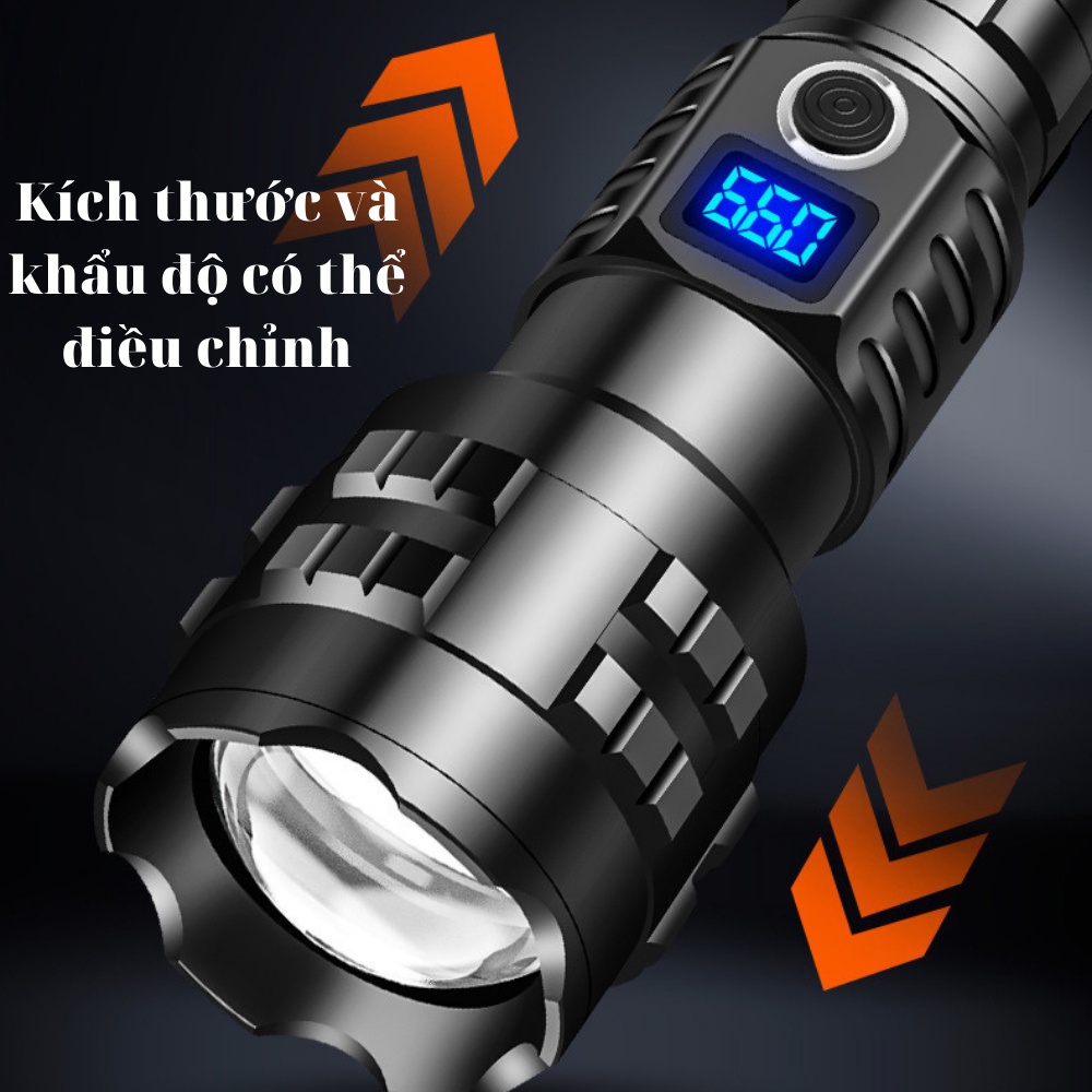 Đèn Pin Cầm Tay, Đèn Pin Siêu Sáng XHP70 Kiêm Sạc Dự Phòng Cho Điện Thoại
