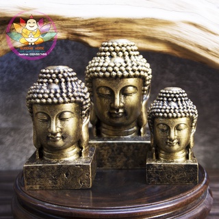 ☘️Tượng đầu Phật Thích Ca Mâu Ni trang trí màu vàng đồng size nhỏ 10cm- trung 12.5cm- lớn 15cm