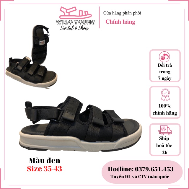Giày Sandal 3 Quai Nam Nữ Học Sinh Sinh Viên Đi Học, Đi Chơi Đế Cao Su, Dép Có Quai Hậu, Dây Dù Full Size -Wigo Young