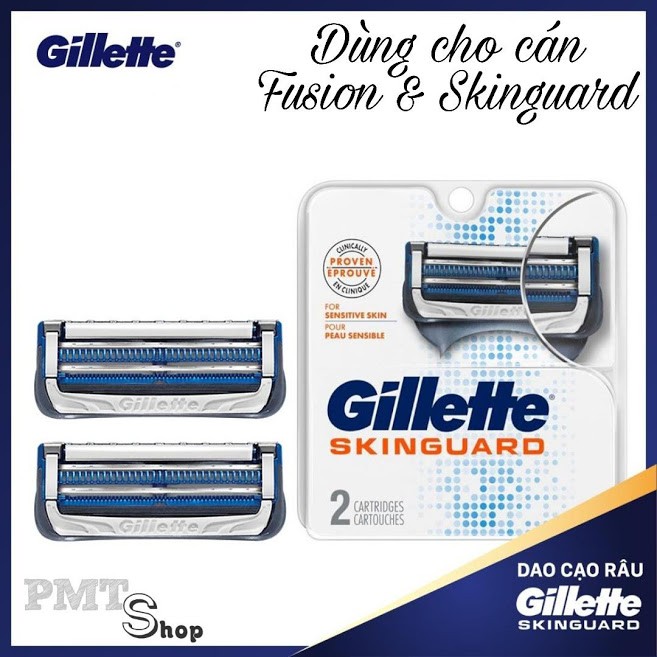 [Đức] Combo Dao Cạo Râu cao cấp Gillette Fusion Skinguard 2Up 3Up (1 cán kèm lưỡi + Hộp vỉ 2 cái) dành cho da nhạy cảm