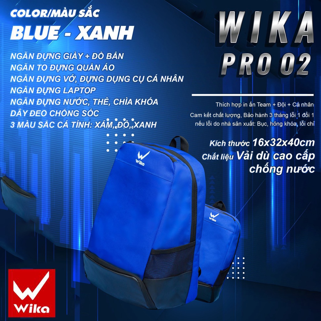 BaLo Thể Thao, Du Lịch Wika Pro 02 Nhiều Ngăn Chống Thấm