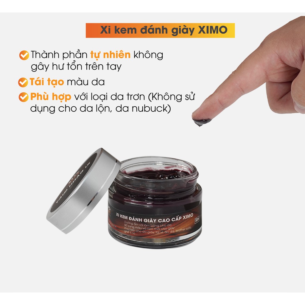 Xi kem đánh giày 50ml XIMO bảo dưỡng và bổ sung, phục hồi màu cho da giày, túi ví, áo, ghế sofa XXI02