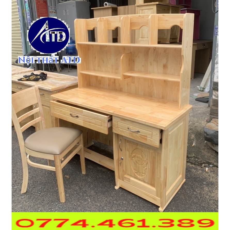 Bàn học sinh gỗ tự nhiên cao cấp có giá sách ngang 1m-Bảo hành 2 năm- ship nhanh hcm BD