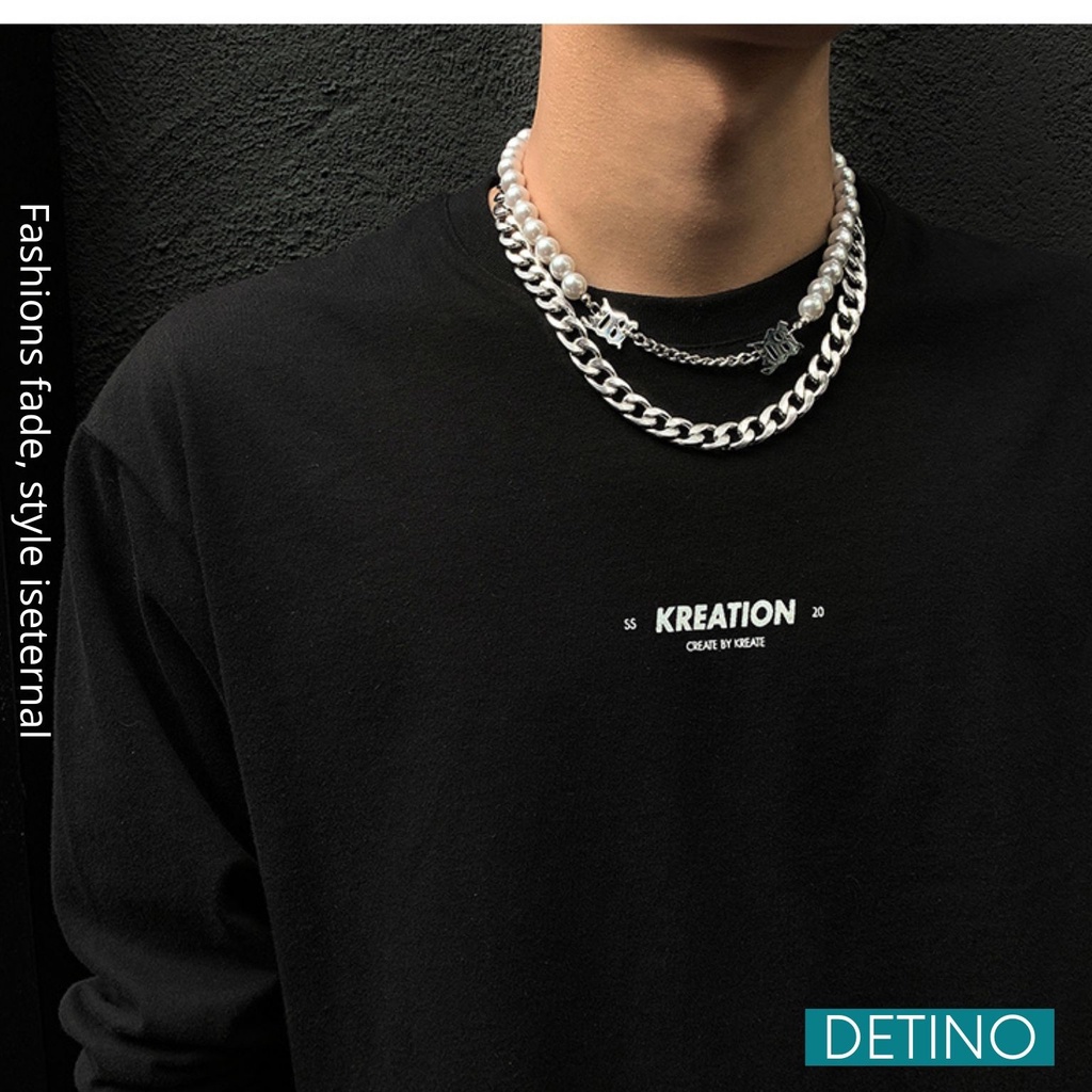Dây chuyền titan nam cuban màu bạc đẹp kiểu dáng basic phong cách unisex hiphop không gỉ DETINO DC07