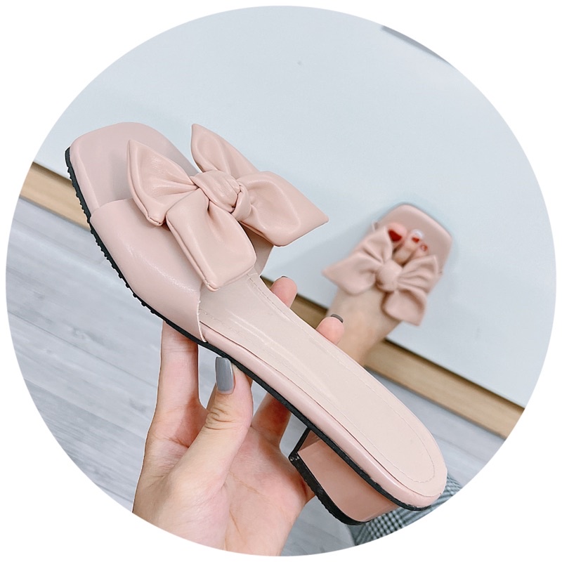 Dép nữ cao gót , Guốc quai nơ 4 cánh gót 3p nữ tính dễ đi