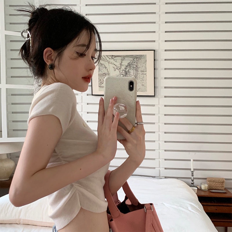 COZOK Áo Thun Dệt Kim Tay Ngắn Dáng Ôm Thiết Kế Đơn Giản Trẻ Trung