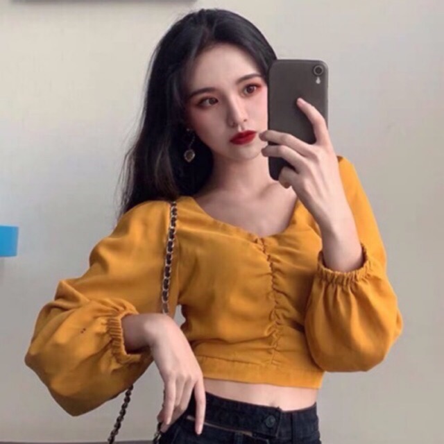 Áo croptop dài tay nhún ngực