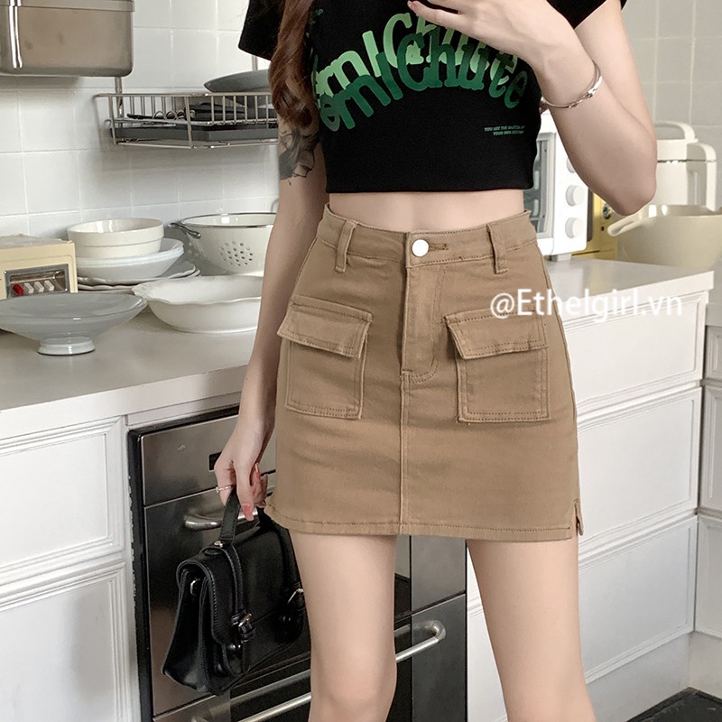 [Hàng Có Sẵn] Chân váy jean Ngắn Lưng Cao Dáng Ôm Gợi Cảm Cổ Điển Cho Nữ