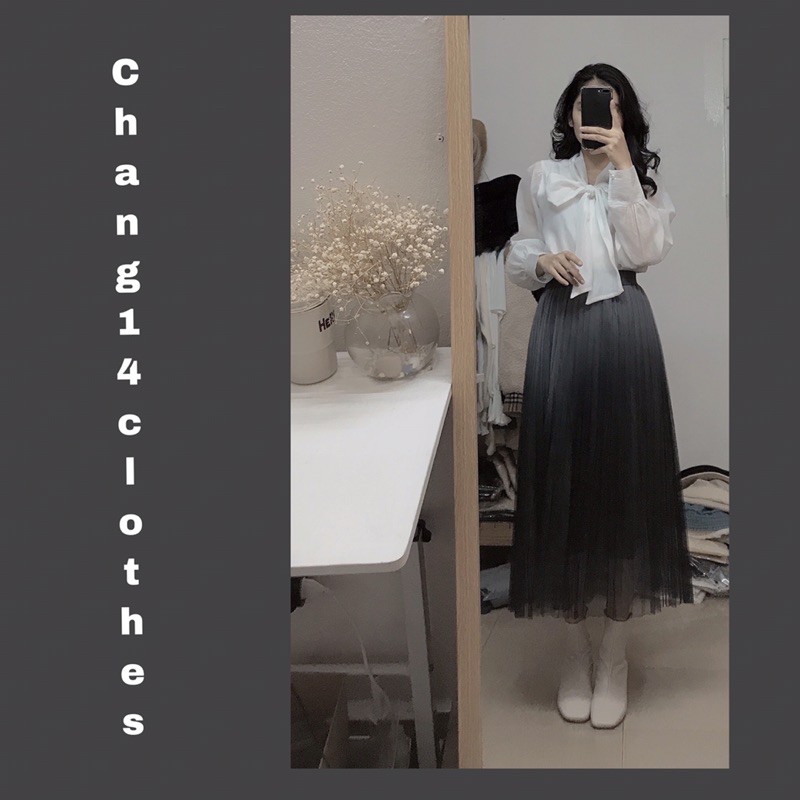 chân váy xếp ly dài loang