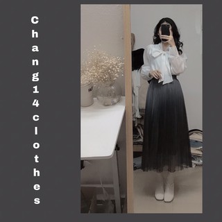 chân váy xếp ly dài loang