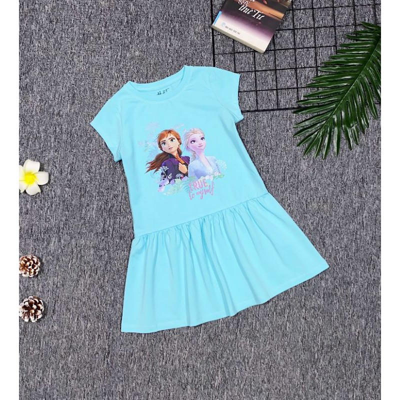 Váy Đầm thun Bé Gái công chúa Elsa Anna Frozen 2 đầm Elsa cho bé gái cotton mềm mát Size 3-10