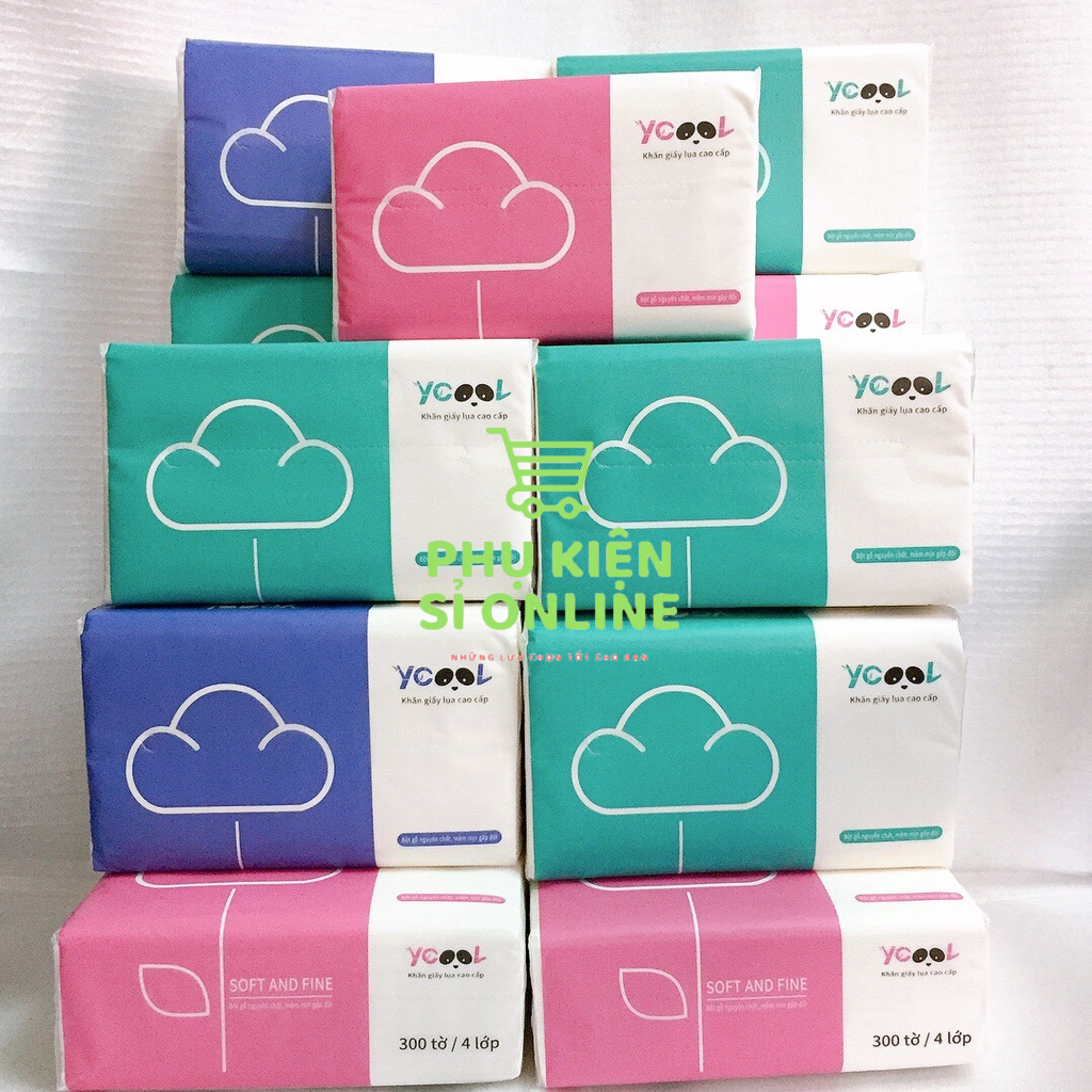 Giấy ăn lụa cao cấp YCOOL, khăn giấy rút mềm mịn, tự nhiên 1 gói/300 tờ/ 4 lớp Store4girls