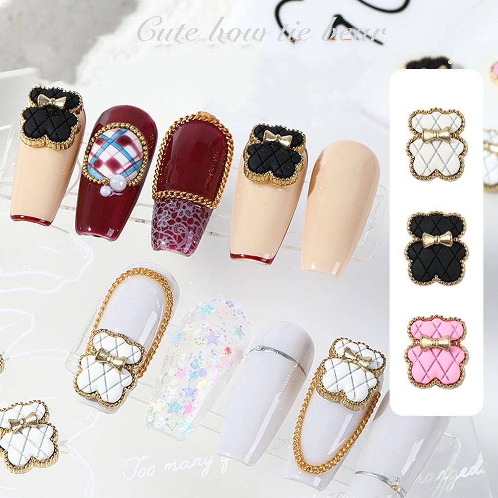 [Hàng mới về] Hạt phụ kiện trang trí móng tay hình gấu 3D bằng hợp kim dễ thương nhiều màu sắc