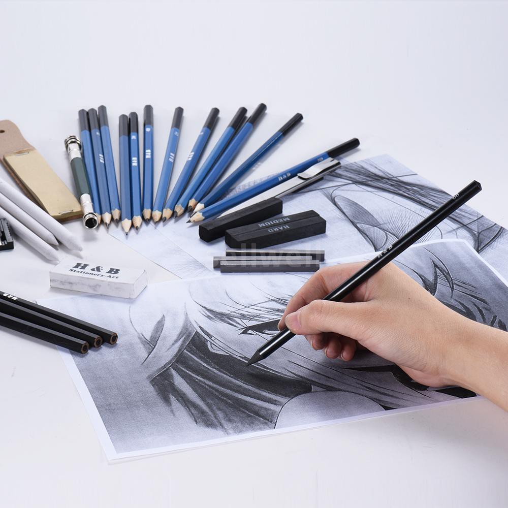 32pcs/Set Professional Drawing Sketch Pencil Kit Including Sketch Pencils Graphite & Charcoal Pencils Sticks Erasers Sha