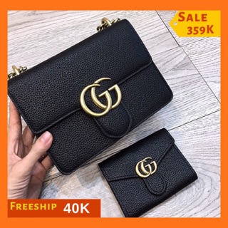 Set Túi Ví bì thư khoá chữ GG full box