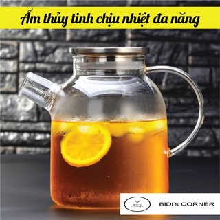 Bình thuỷ tinh nắp inox / Ấm trà hoa nắp tre chịu nhiệt đa năng borosilicate