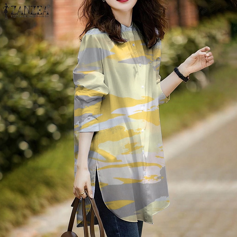 Áo sơ mi Zanzea tay dài cổ tròn in họa tiết thời trang cho nữ