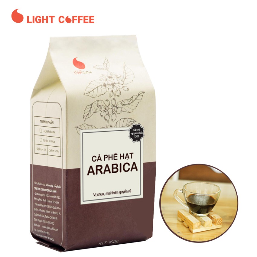 Cà phê nguyên chất 100% dạng hạt Arabica Light Coffee - Gói 100gr