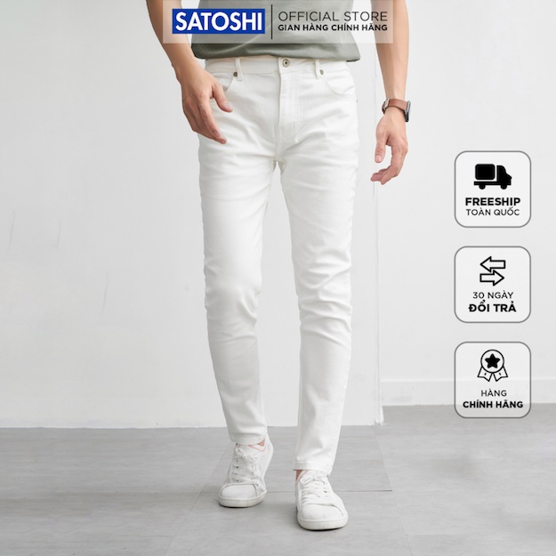 Quần Jean Nam dáng ôm chất co giãn màu trắng SAQJ47 |SATOSHI|