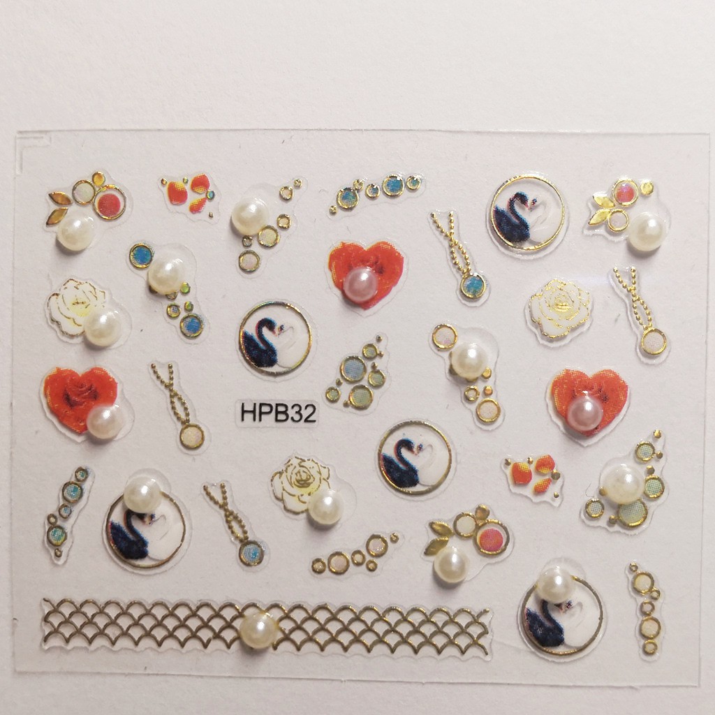 Sticker 3D đính ngọc trai giả sang trọng trang trí móng tay nghệ thuật