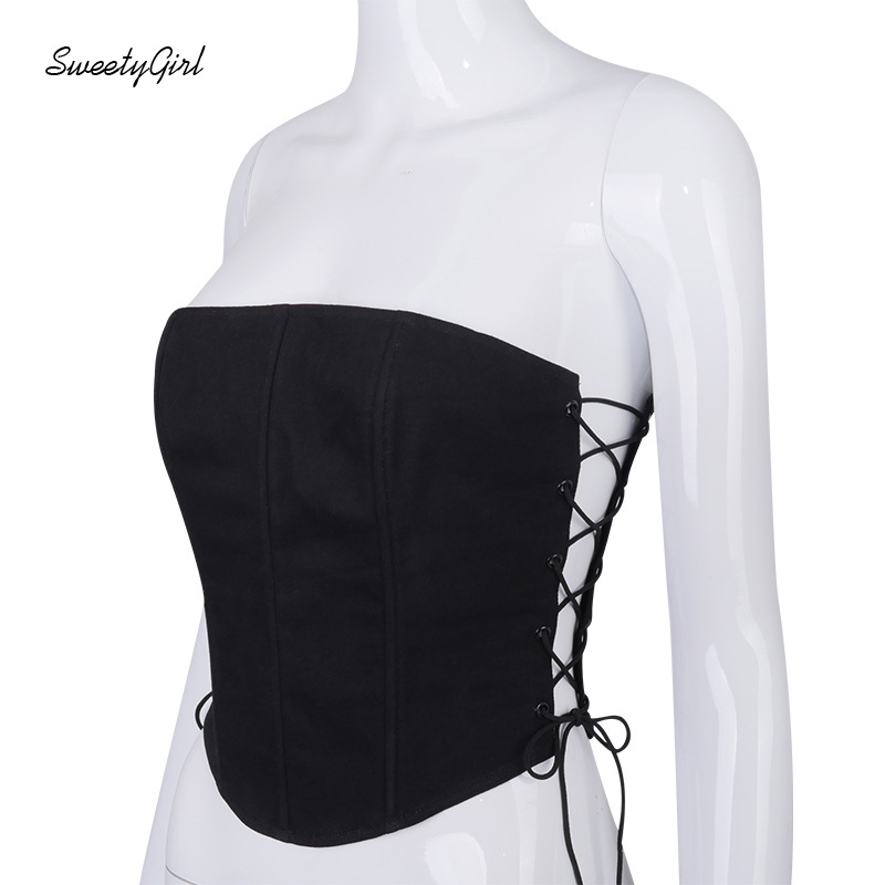 Áo ống hở vai ôm dáng vừa vặn buộc dây bên hông màu trơn phong cách thường ngày thời trang đường phố quyến rũ cho nữ