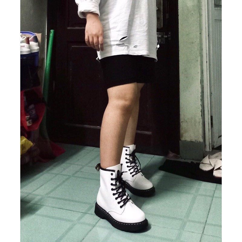 sẵn/ Boot Dr trắng 🖤 giày da martins 🤪Giày trắng cao cổ đế thấp, chất da trắng mịn (ĐẶT GIAO LUÔN) | BigBuy360 - bigbuy360.vn