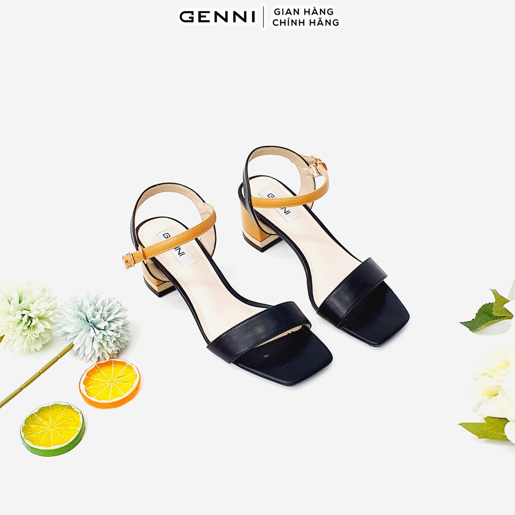 Sandal da lỳ phối màu mũi vuông 5p GE618 - Genni