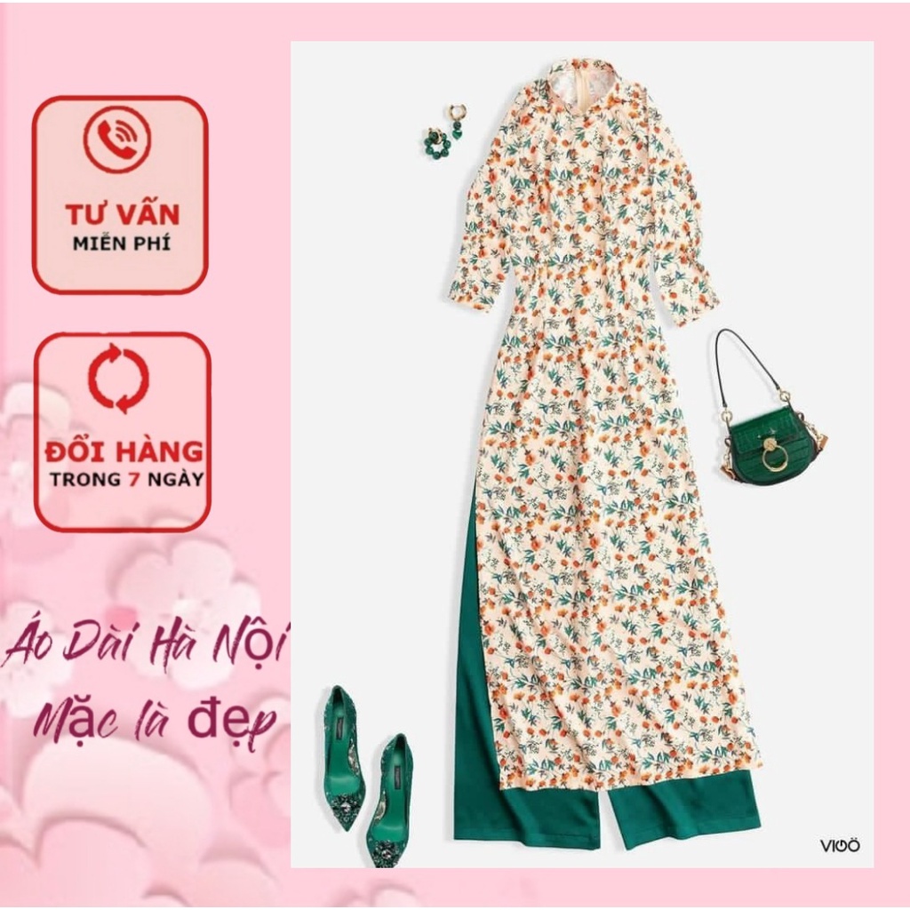 Mẫu áo dài in 3D hoa nhí màu hồng siêu dễ thương, màu trắng cực cute - Áo Dài Hà Nội