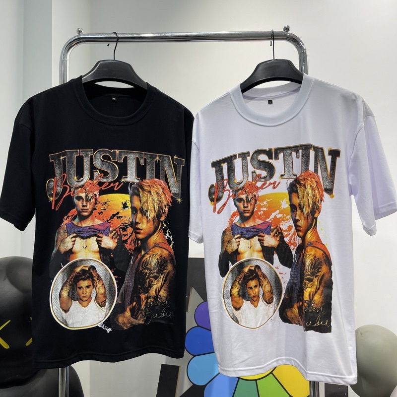 Áo thun tay lỡ justin bieber logo nam nữ áo thun unisex cotton cao cấp Kun Shop