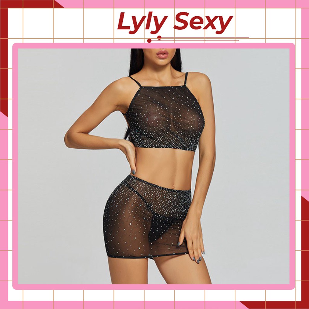 Bộ đồ lót nữ ren kim cương Lyly T1009 bộ đồ hộp đêm lấp lánh