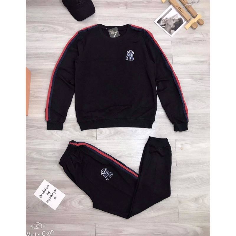 bộ thể thao nam Ny cổ tròn dài tay phối sọc đỏ