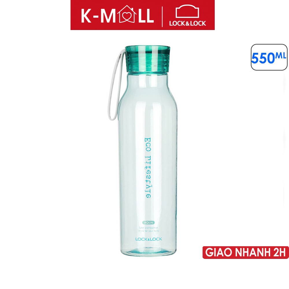 Bình nước nhựa tritan Lock&Lock eco bottle 550ml có dây treo Màu xanh - ABF644GRN - K-MALL