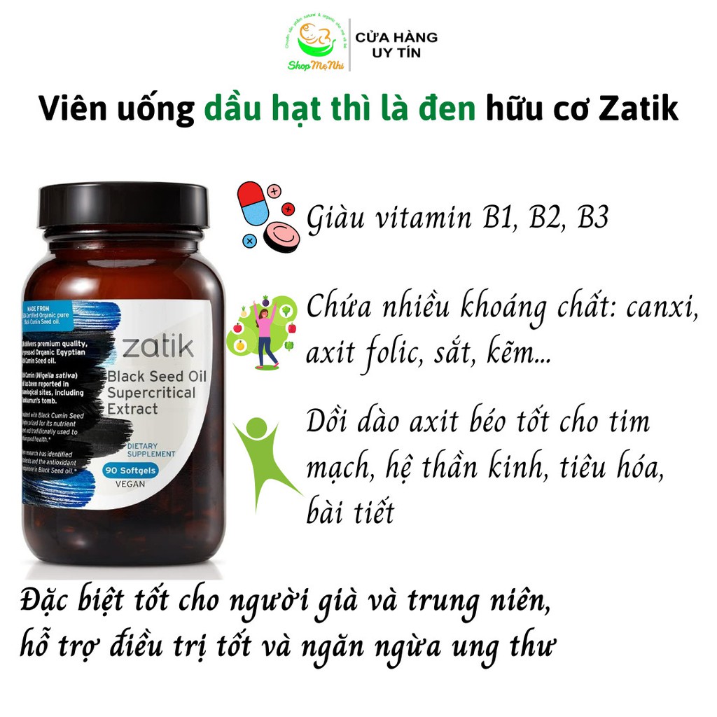 Viên uống dầu hạt thì là đen hữu cơ Zatik Black Seed Oil 90 viên.