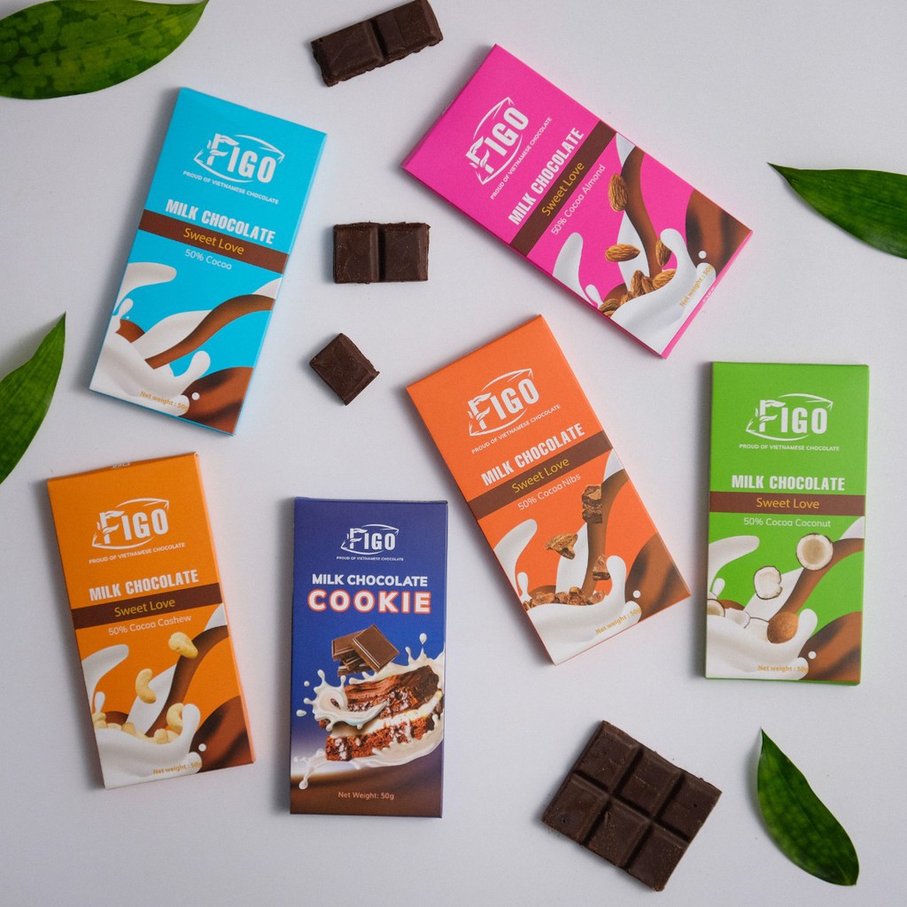 COMBO 3 Hộp Milk Chocolate, Socola sữa 50% Cacao nhân Cookie 50gr, giòn tan trong miệng,vị đắng nhẹ đầu lưỡi