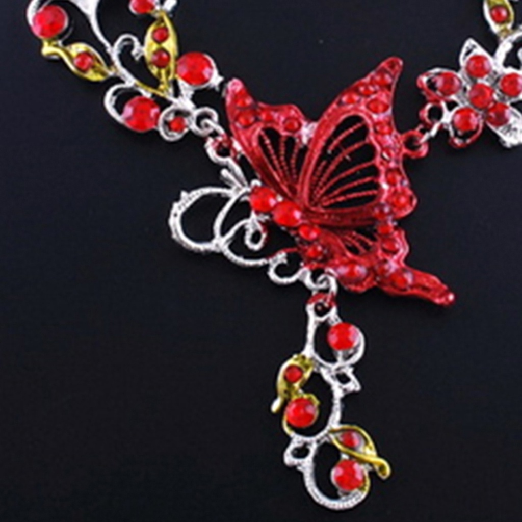 Bộ dây chuyền + bông tai hình hoa bướm đính đá nhiều màu