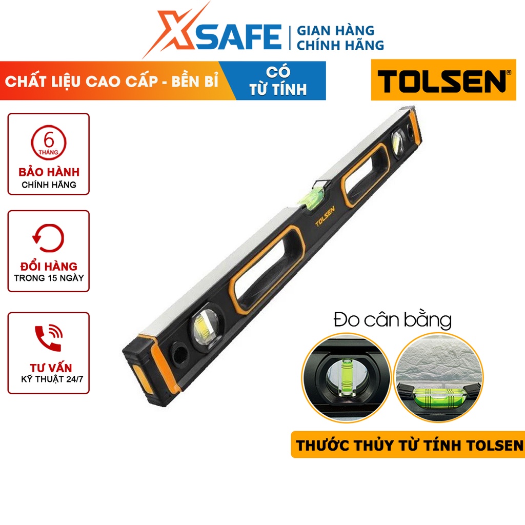 Thước thủy nivo Tolsen kích thước 60-120cm có từ tính, khung nhôm chắc tay, đo được 3 góc độ cân bằng - CHÍNH HÃNG