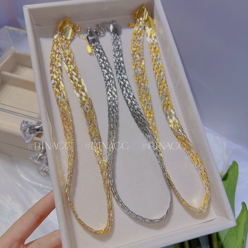 Dây chuyền, vòng cổ 3 bính ép dẹp phối màu, bản dày sang trọng, chạm máy 4D siêu sáng .PTNACC.